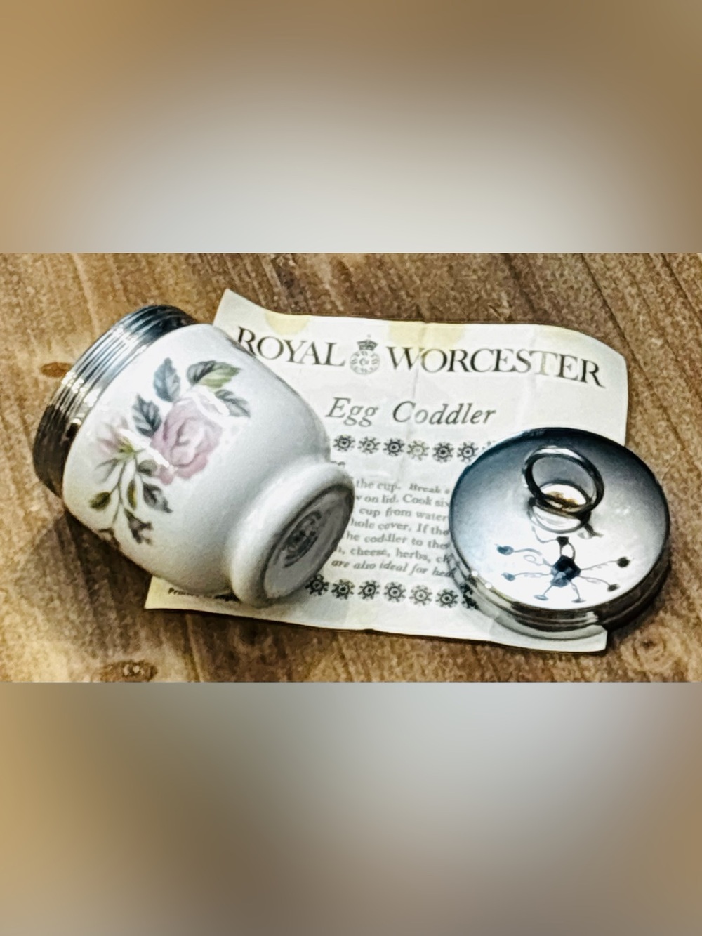 Royal Worcester Porcelain Egg Coddler with Flower Motifs and directions